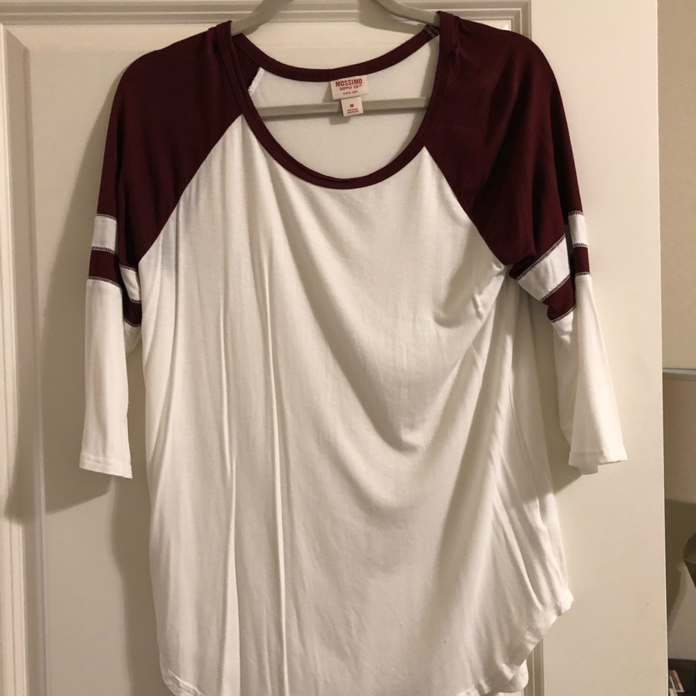White and maroon baseball tee
